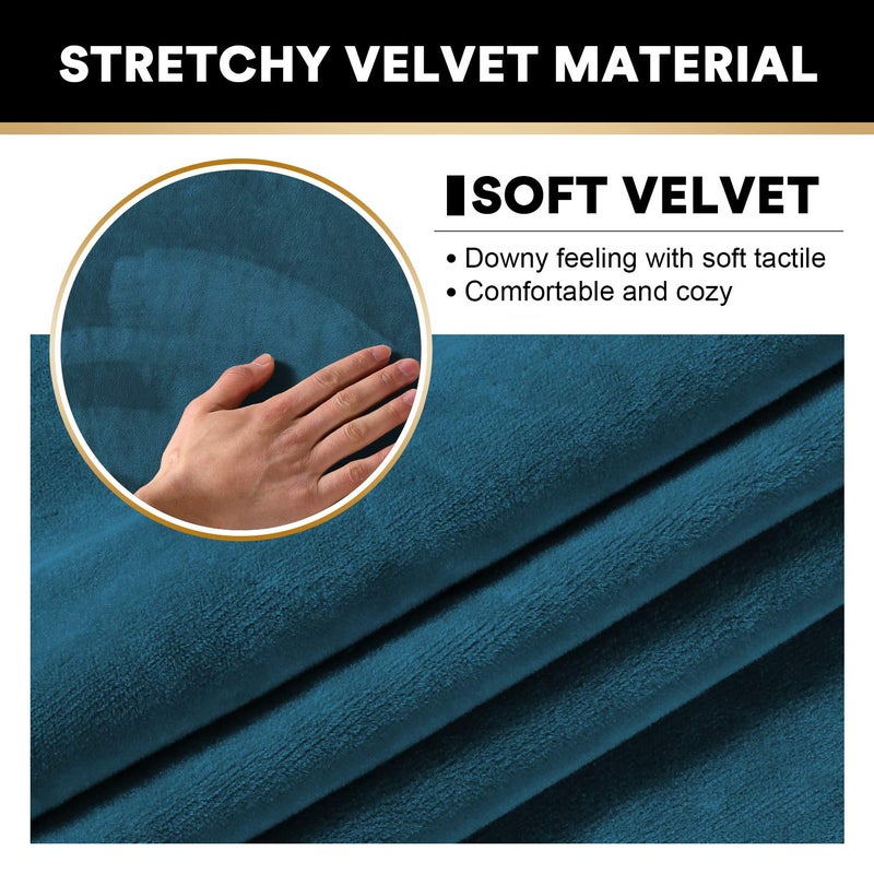 PrinceDeco Velvet Plush Couch Cover Stretch 2 Piece Chair Cover Chair Slipcover Washable Furniture Protector Couch Soft with Elastic Bottom Armchair Cover Width Up to 49 Inch(Small, Deep Teal) - Image 4